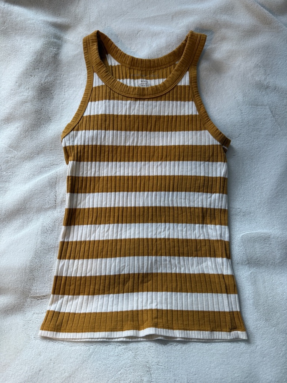 American Eagle Striped Ribbed Tank Top in Mustard and White
